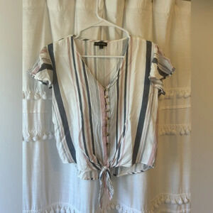 Style Envy front tie blouse pink blue stripe size L